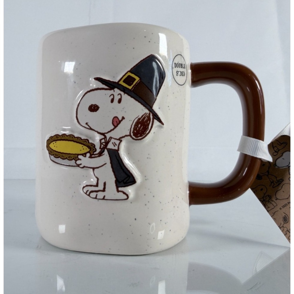 RAE‎ DUNN  Peanuts SHARE GRATITUDE Mug Snoopy Woodstock Pilgrim Thanksgiving NWT